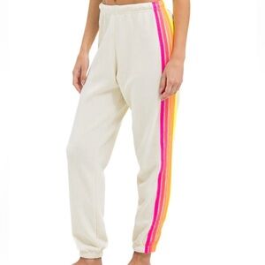 Aviator Nation 5-stripe Sweatpant Joggers Vintage White & Neon Stripe